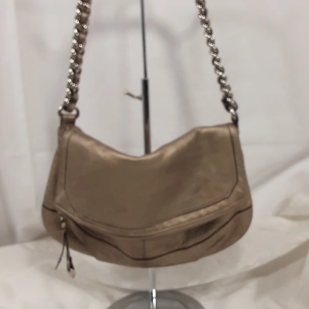 B. Makowsky Gold Metallic Leather Hobo Shoulder Bag.